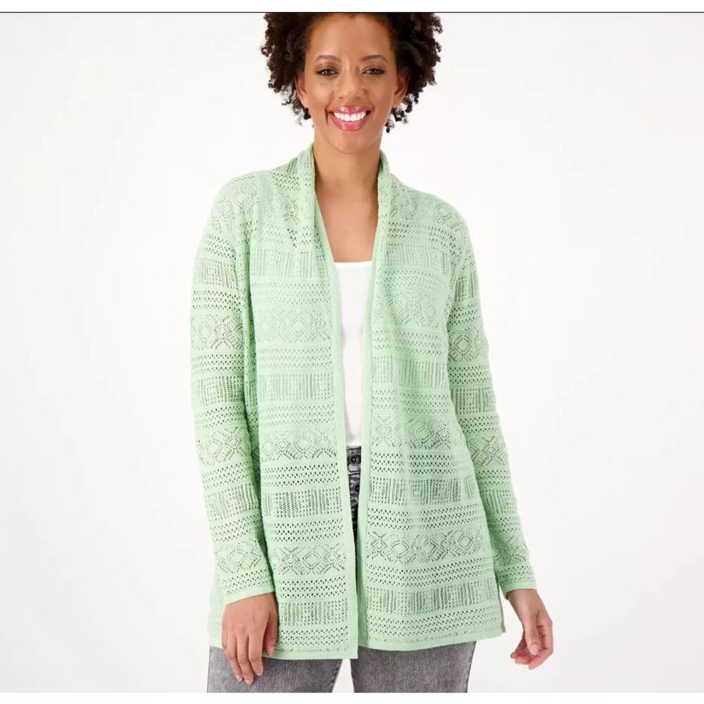 Joan Rivers Open-Front Crochet Cardigan Women Sweater Size Medium